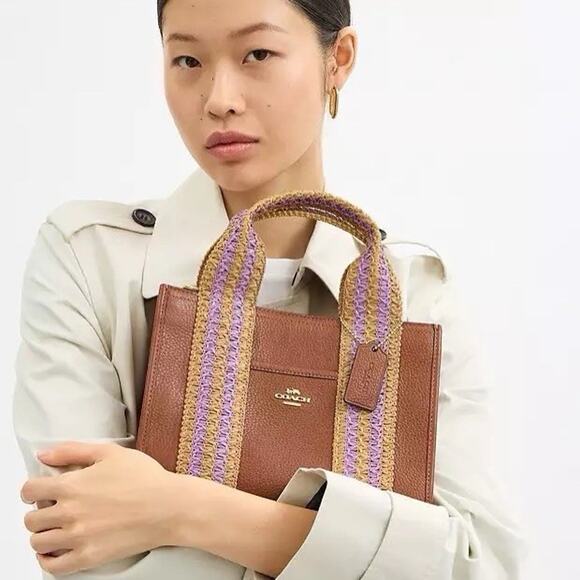 NWT Coach Smith Tote Bag 24 CBG91 Straw Leather Gold/Redwood Multi - Picture 10 of 11